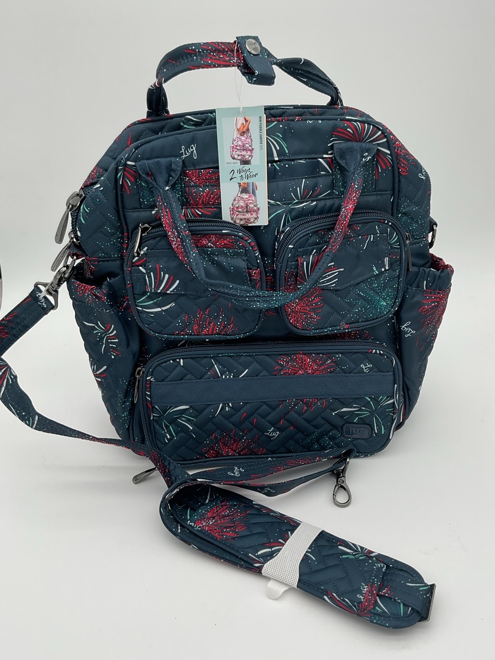 NWT lug Mini Puddle Jumper Firework Navy Quilted Convertible Tote